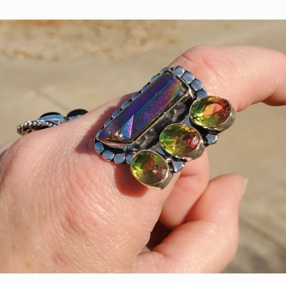 New Rainbow Hematite and Ametrine 925 Silver Ring. - Picture 4 of 16